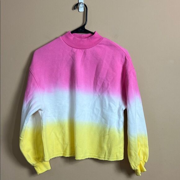 Hailey & Co Size Small Pink Yellow & White Colorblock Crewneck Sweatshirt - Picture 1 of 4
